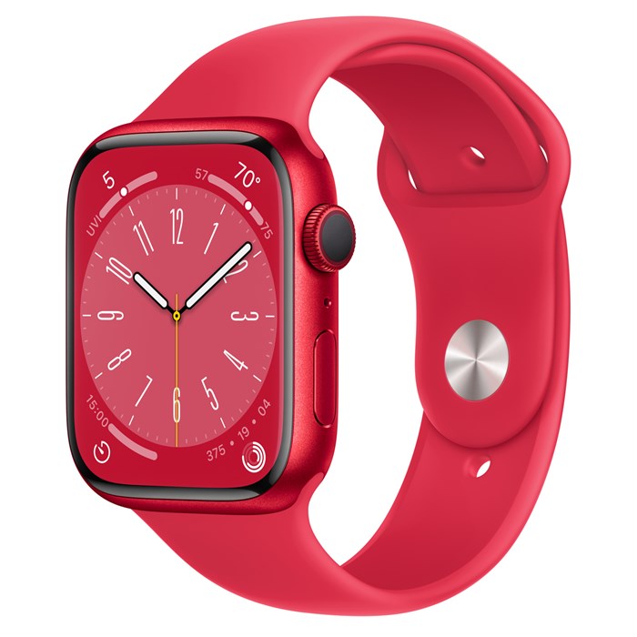 Watch Series 8 45 мм корпус из алюминия в цвете (ProDUCT)RED (Красный) спортивный ремешок в цвете (ProDUCT)RED (Красный) два ремешка в комплекте MNP43 - фото 12843