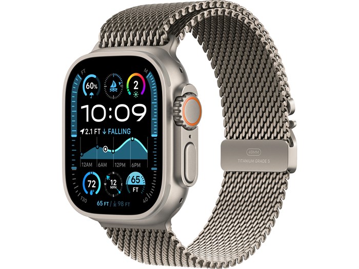 Watch Ultra 2 49 мм Натуральный Титан корпус c Натуральный Титан с Titanium Milanese Loop ремешком - L (180-210 мм) MYT03-MXKE3-MX5T3 - фото 19954